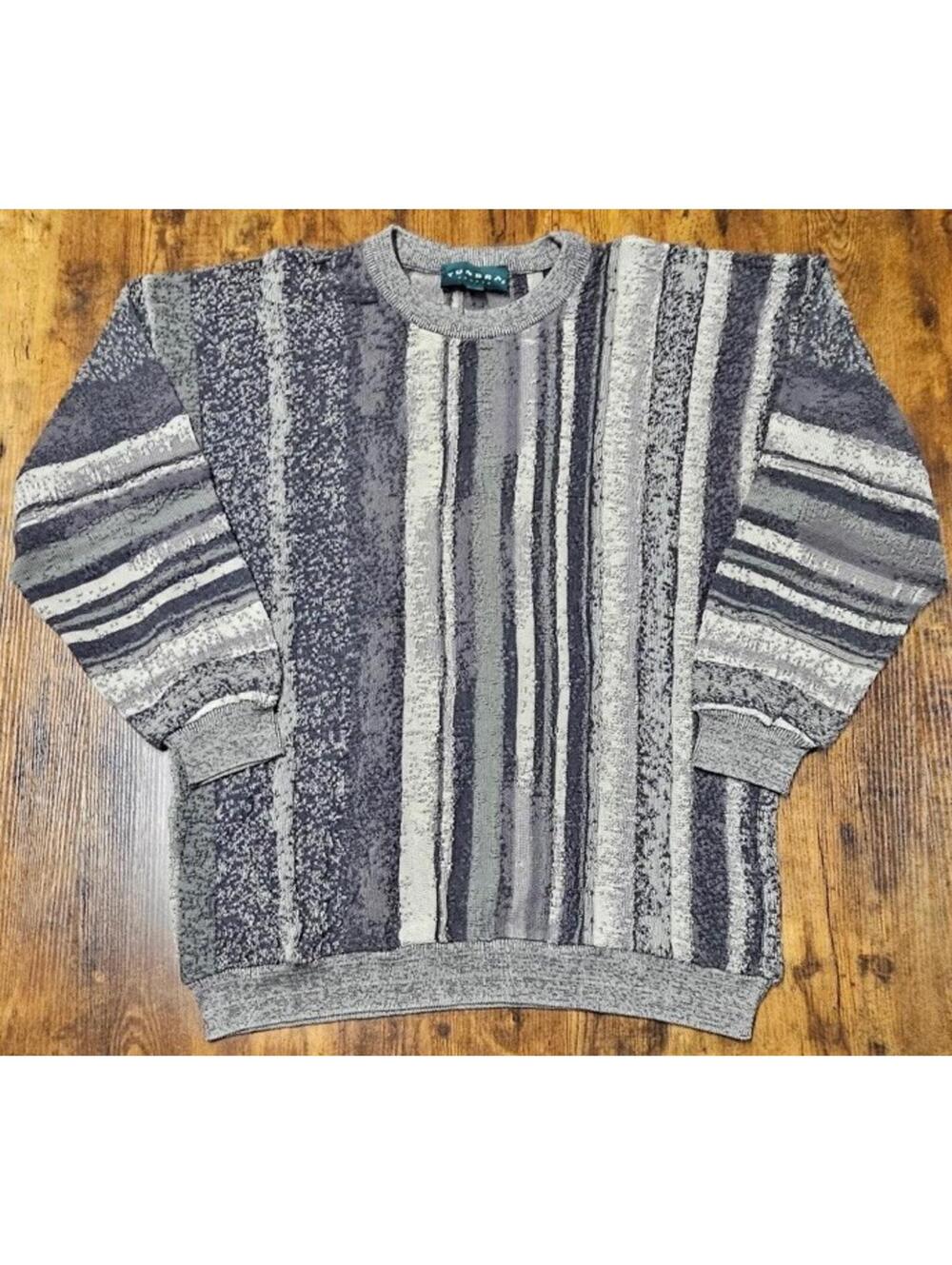 NOS Tundra Canada VTG Sweater Coogi-like 3D Knit Crew Gray Pullove XL Ex Cond